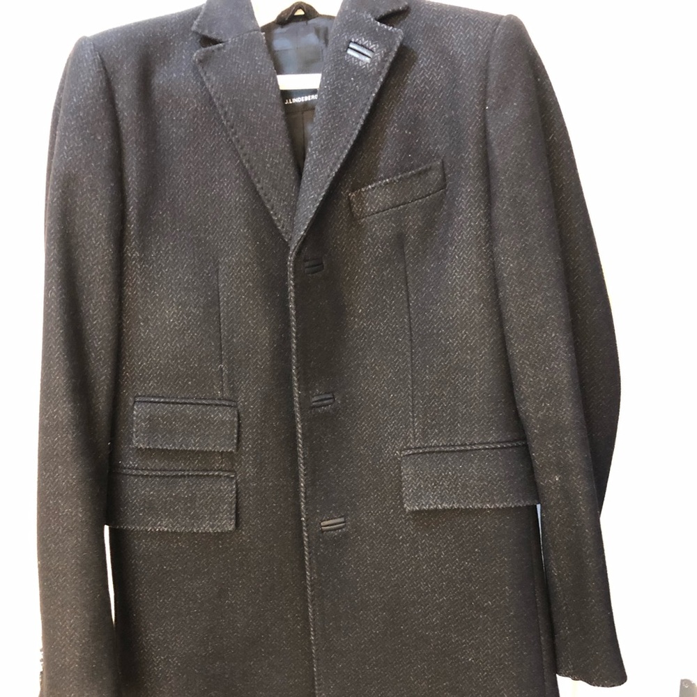 J. Lindeberg Wolger black herringbone overcoat